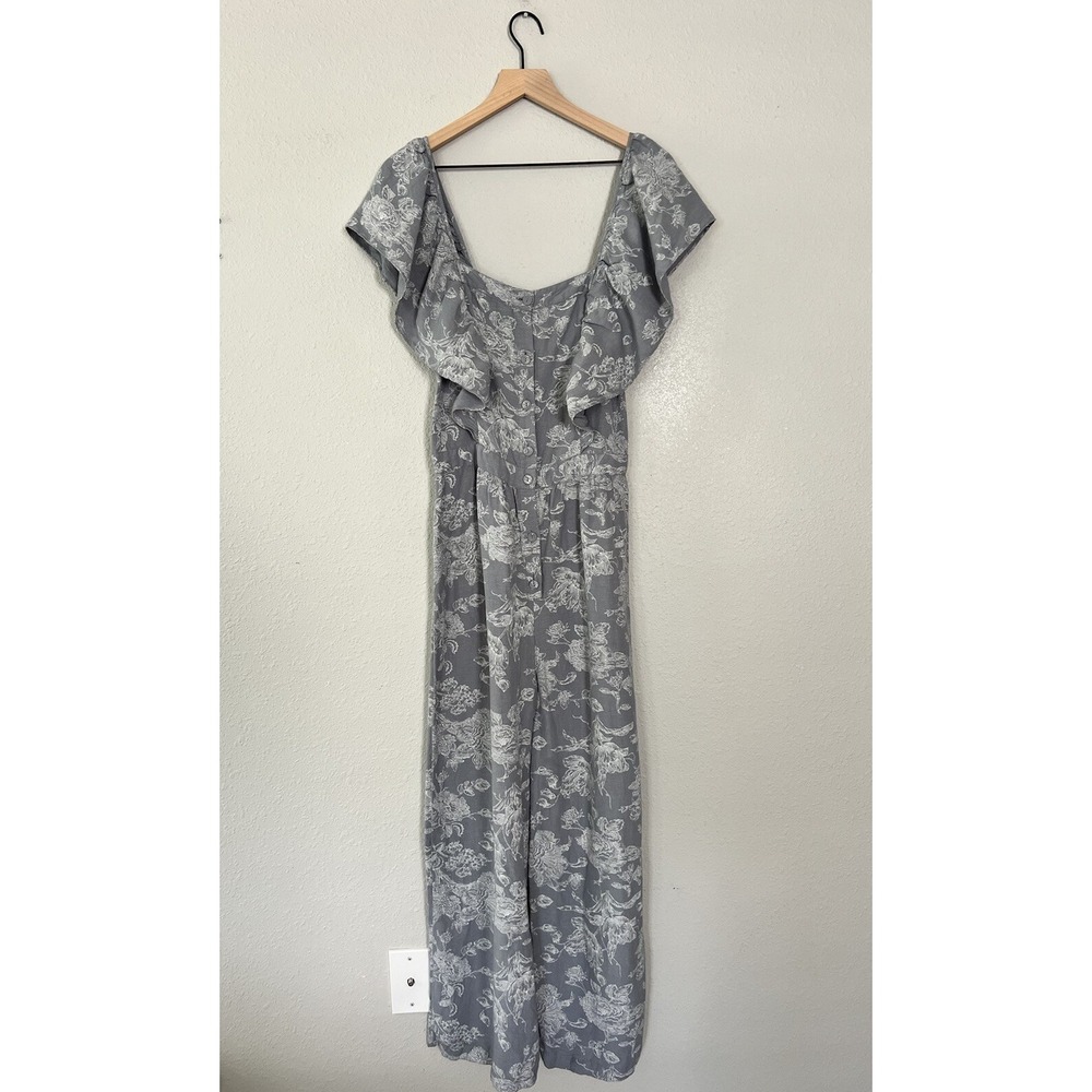Lucky Brand Floral Wide Leg Sleeveless Button Down Jumpsuit Ruffle Sleeves Small